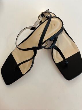 Anthropologie Black Strappy Square-Toe Sandals Size 8